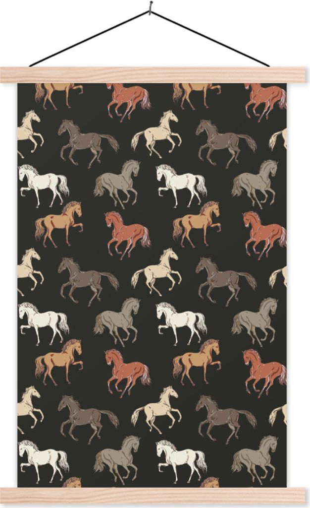 MuchoWow Textilposter Pferde - Braun - Weiß - Mädchen - Kinder - Mädchen 60x90 cm mit holzfarbenen Rahmen - Textil