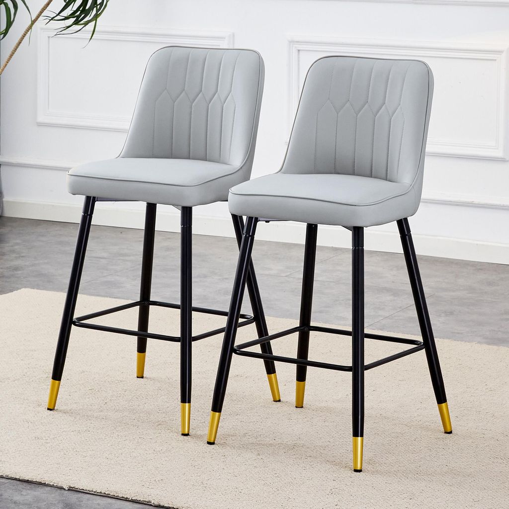 Lot de 2 tabourets de bar, 100 cm, cuirPolyuréthanegris Image du produit 