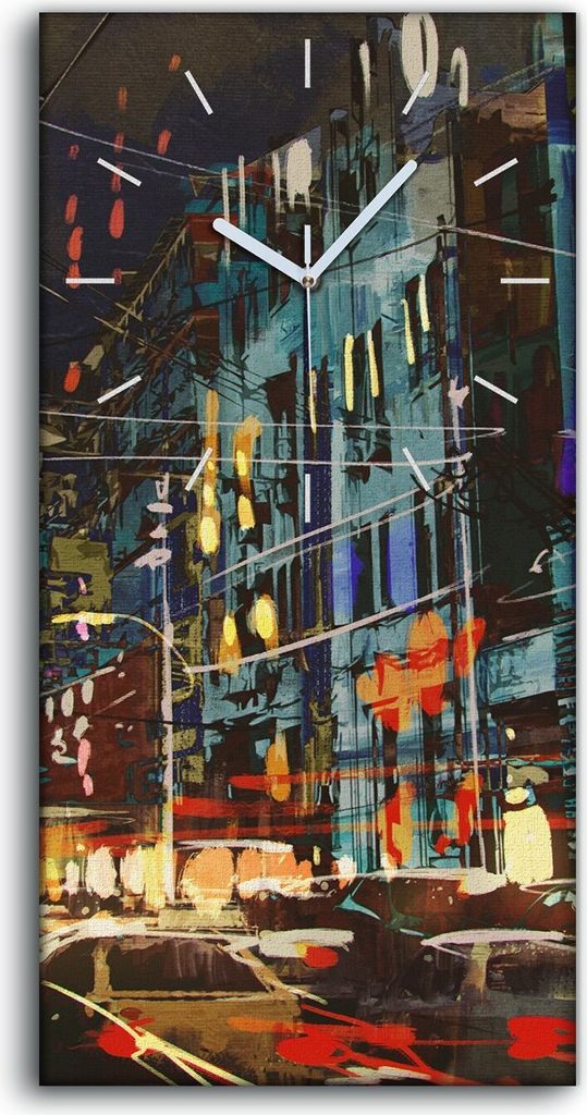 Wandbild Leinwand Bilder Wanduhr 30x60 Malerei der Stadt Straße bei Nacht - weiße Hände