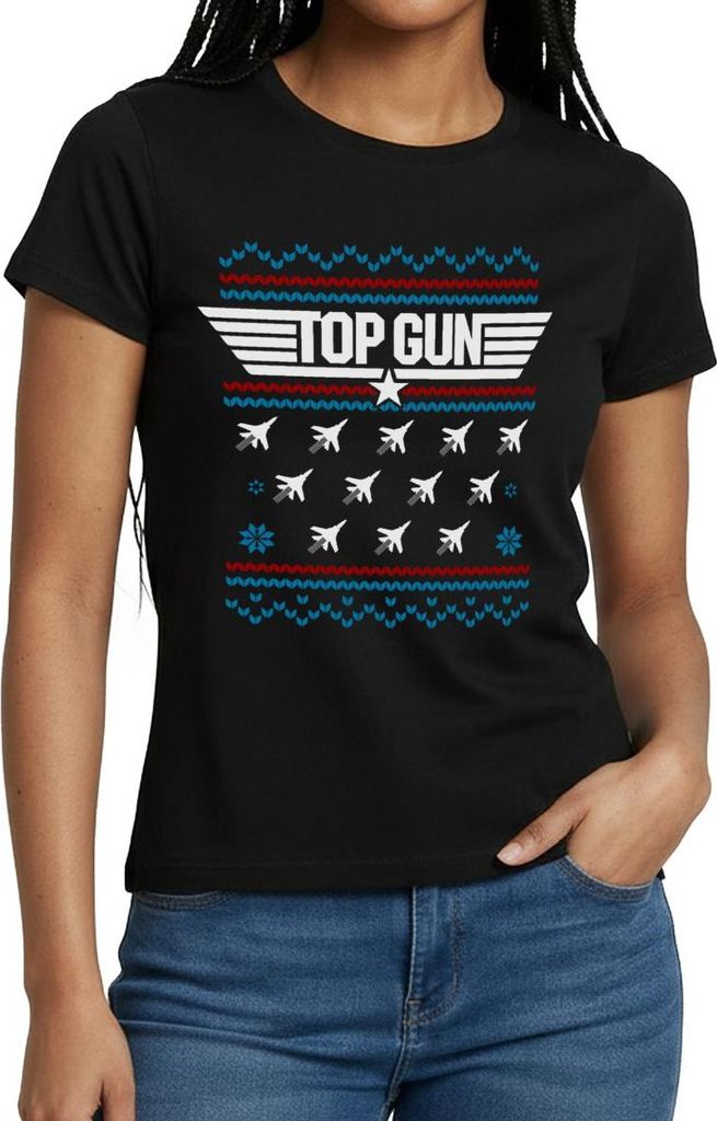 Spreadshirt Top Gun Logo Und Jets Ugly Christmas Frauen T-Shirt, M, Schwarz