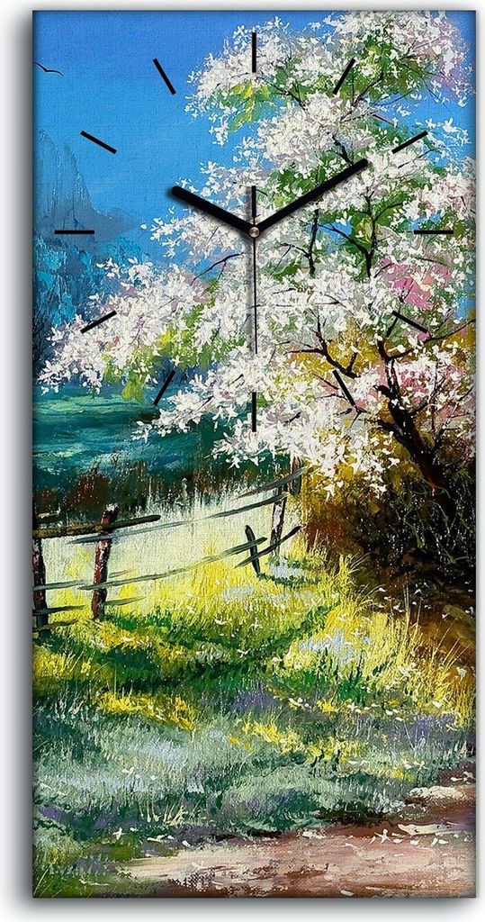 Dekor Leinwand Uhr Wandbilder Geräuschlos 30x60 Ölgemälde Bäume Blumen Natur - schwarze Hände