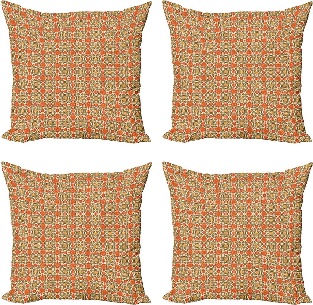 ABAKUHAUS marokkanisch Kissenbezug Set (4 Stück), Vintage orientalische Fliese, Moderner Doppelseitiger Digitaldruck, 60 cm x 60 cm, Orange Maroon...