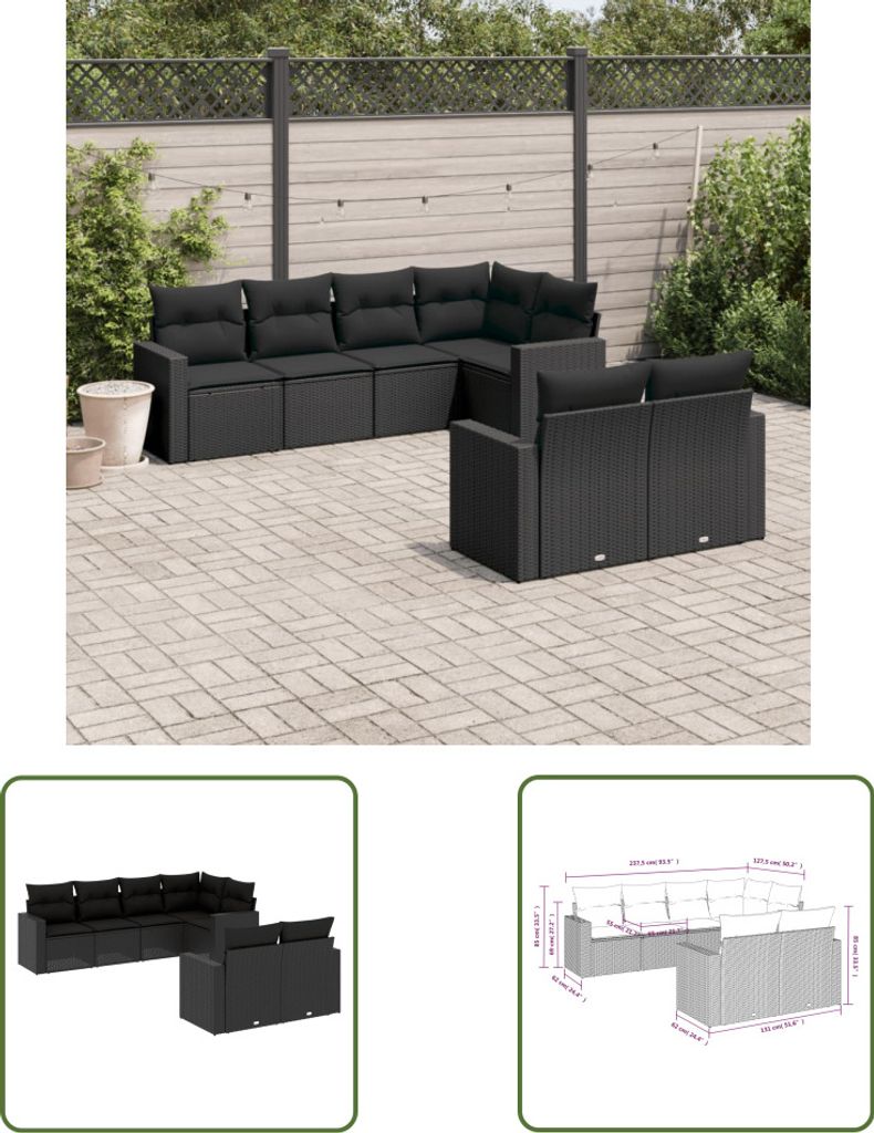 The Living Store 7-tlg. Garten-Sofagarnitur mit Kissen Produktbild 
