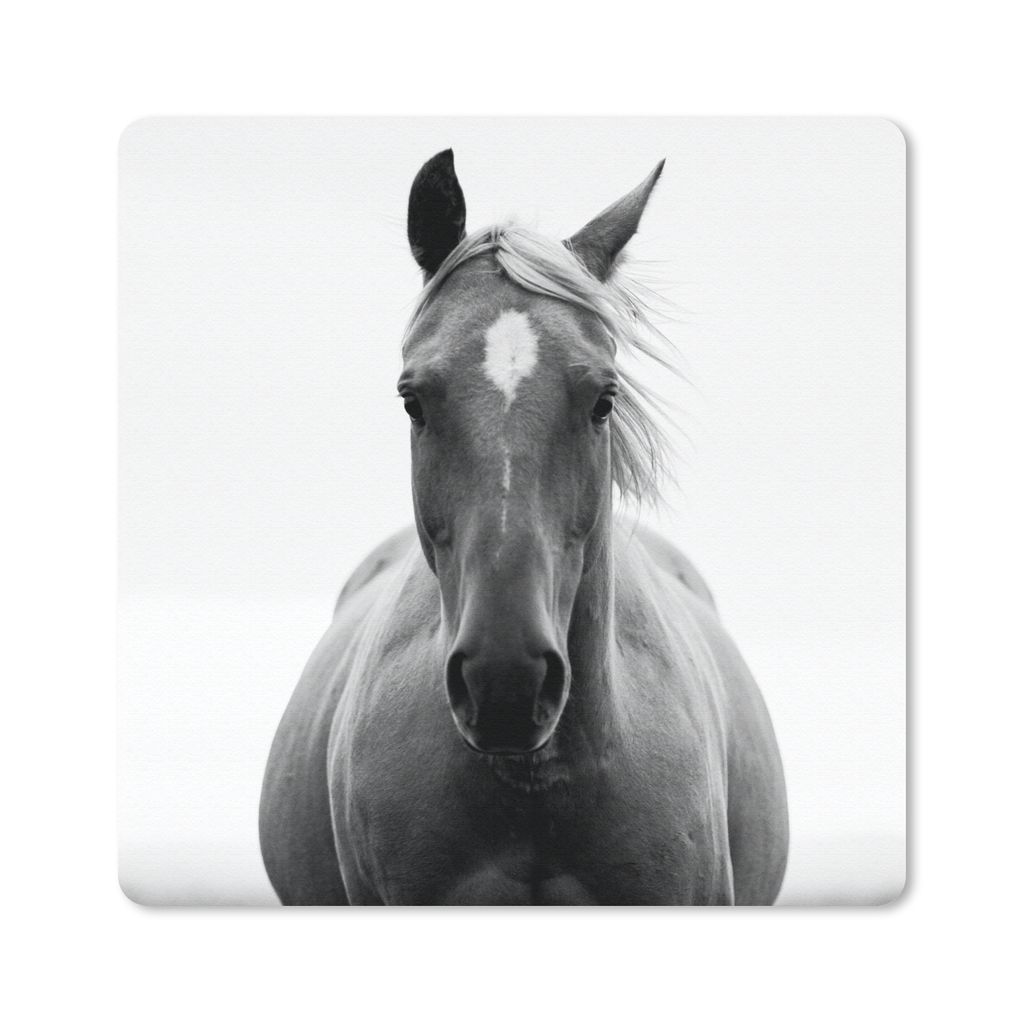 MuchoWow Mauspad Mousepad Pferd - Schwarz - Weiß - Porträt 30x30 cm - Mousepads - Maus Mat - Pad - Mausunterlage - Gaming