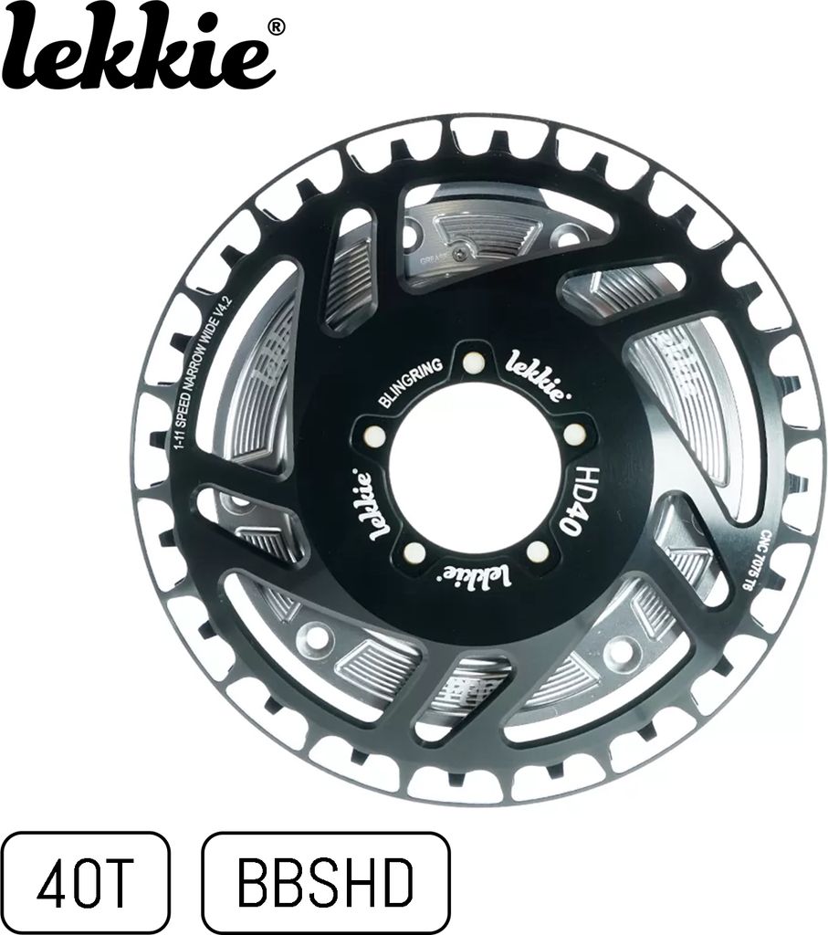 windmeile | Lekkie Bling Ring Set, 40T, Schwarz-Silber, für Bafang BBS03 BBSHD, Kettenblatt, Motor Hülle, Spacer, E-Bike, Pedelec