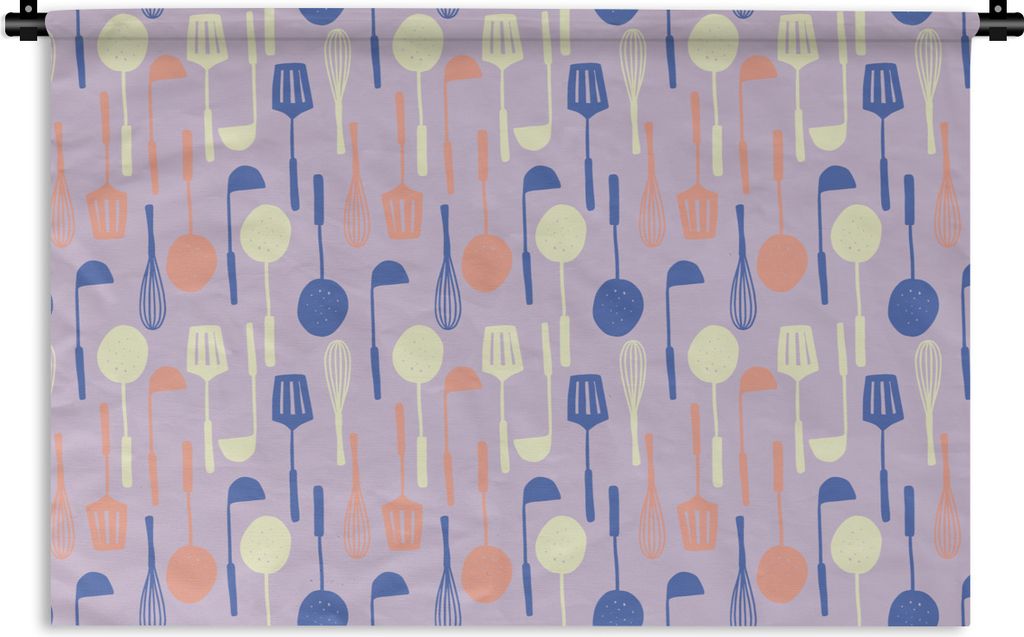 MuchoWow Wandteppich Wandbehang Kartuschen - Küchenutensilien - Spatel - Schneebesen 150x100 cm Tapisserie Dekoration Wandtuch - Waschbar - Tapi...