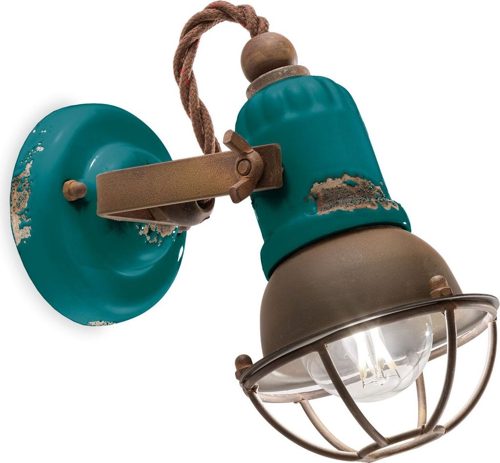 Spot Strahler Metall Keramik E14 verstellbar Petrol Shabby Antik Rostbraun Vintage Keramiklampe