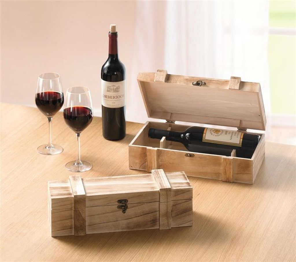 Weinkiste "Rustikal" aus Holz, Geschenkbox für 2 Flaschen Wein