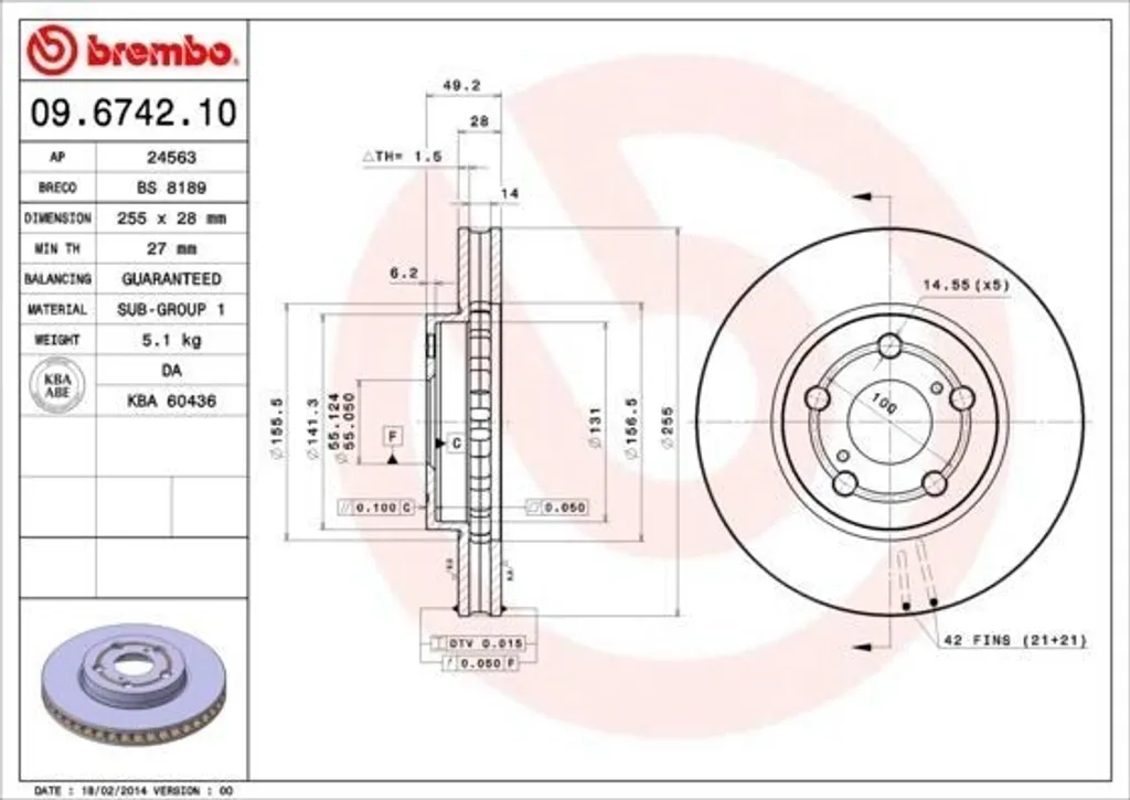 Disque de frein haute performance Brembo 09.6742.10 Fonte Carbone OE