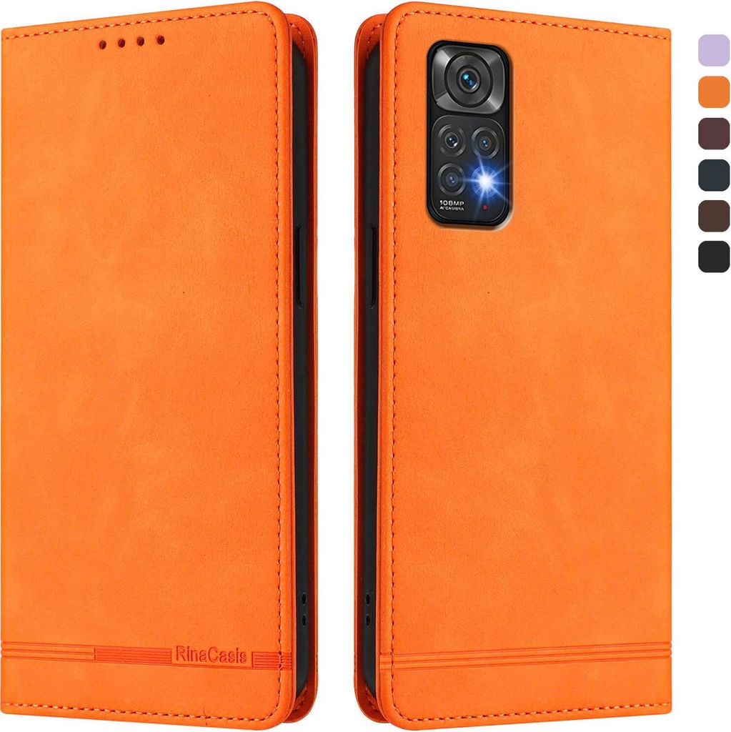 Hülle für Xiaomi Redmi Note 11S/Note 11 4G, Retro Kunstleder Ständer Klapphülle mit Kartenfächer und Magnetische Orange