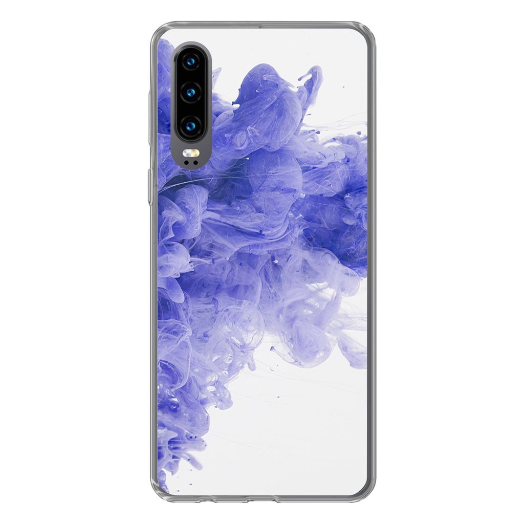 MuchoWow Handyhülle Schutzhülle Hülle für Huawei P30 Tinte - Lila - Abstrakt Silikon Softcase Handy Hülle - Kartenbesitzer