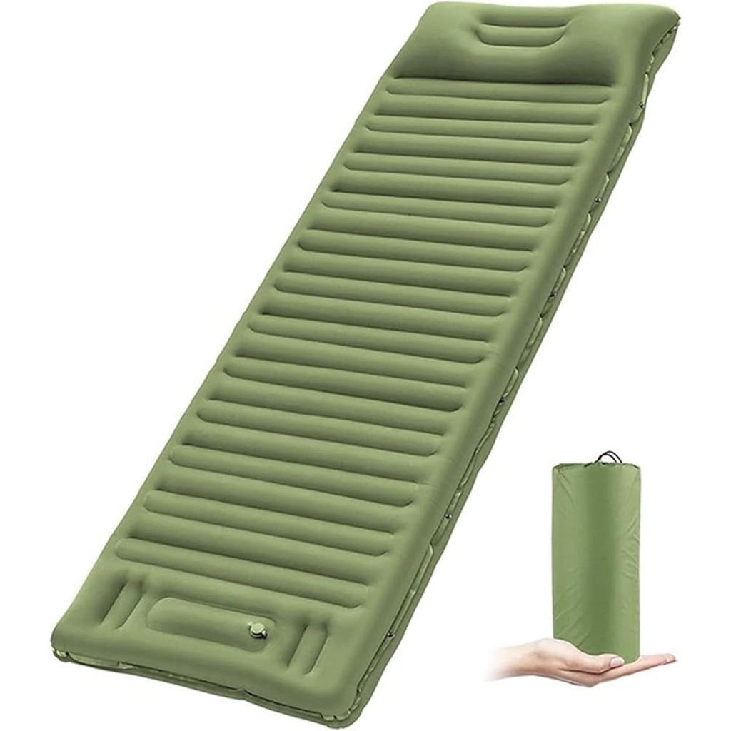 Isomatte Selbstaufblasend Grün, Fußpumpen-Aufblasung in 90 Sek., Luftmatratze Camping, Eingebautes Kopfkissen, Outdoor & Auto Schlafunterlage
