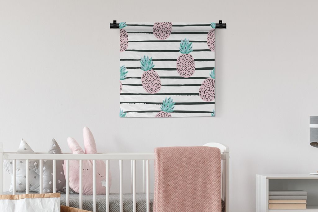 MuchoWow® Wandteppich Wandbehang Sommer - Ananas - Streifen Produktbild 