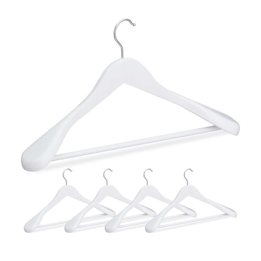 Kleiderbügel Holz - Set von 5 - Breite Schultern - Hosenbügel - Weiß