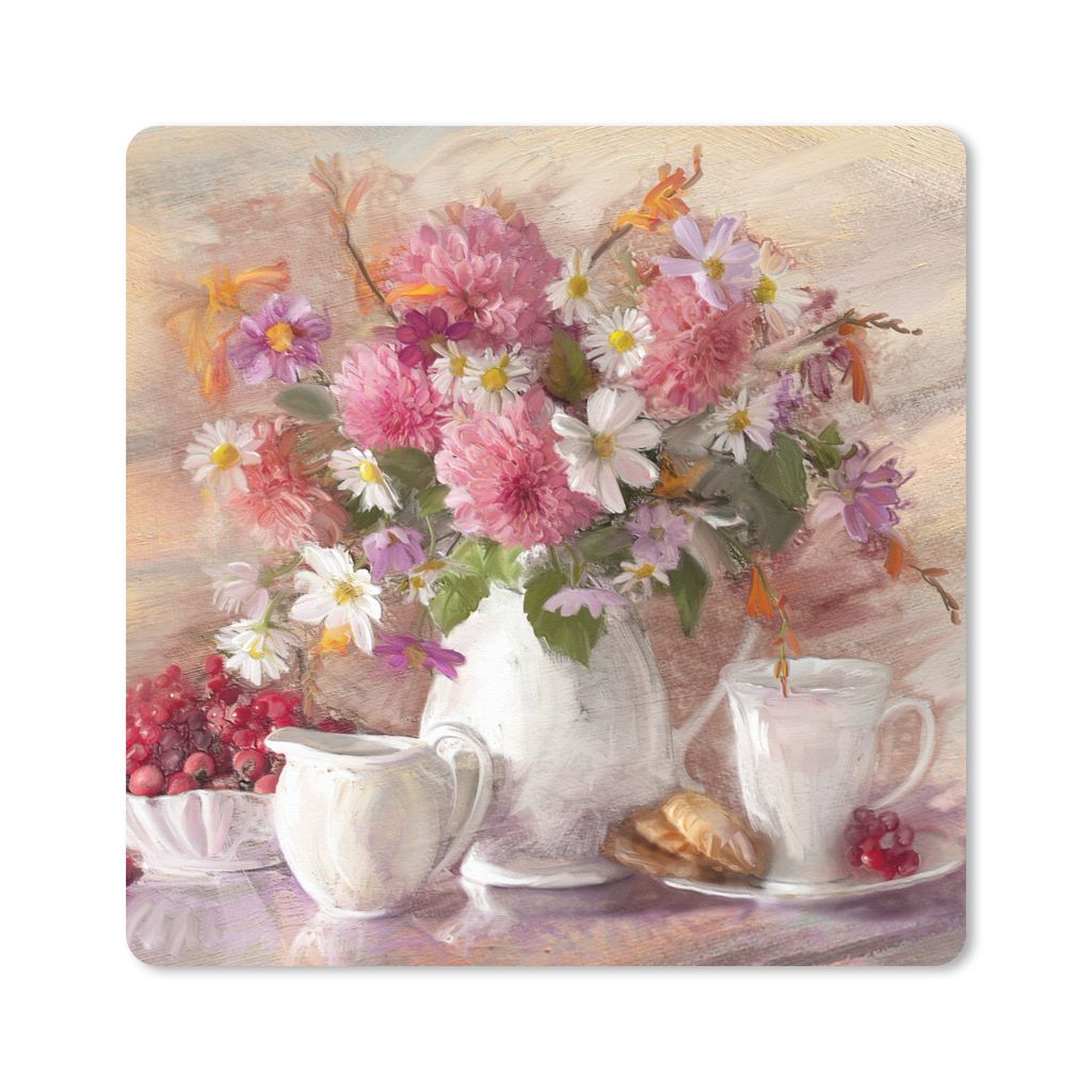 MuchoWow Mauspad Mousepad Gemälde - Blumen - Vase - Ölfarbe 30x30 cm - Mousepads - Maus Mat - Pad - Mausunterlage - Gaming