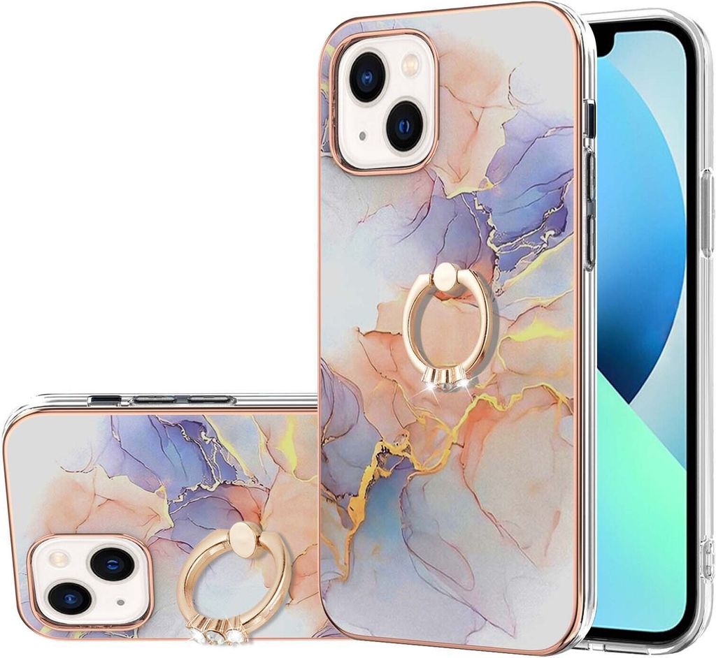 Hülle für iPhone 13 Muster TPU Silikon Stoßdämpfer Bumper Schutzhülle mit Ring Ständer Grau