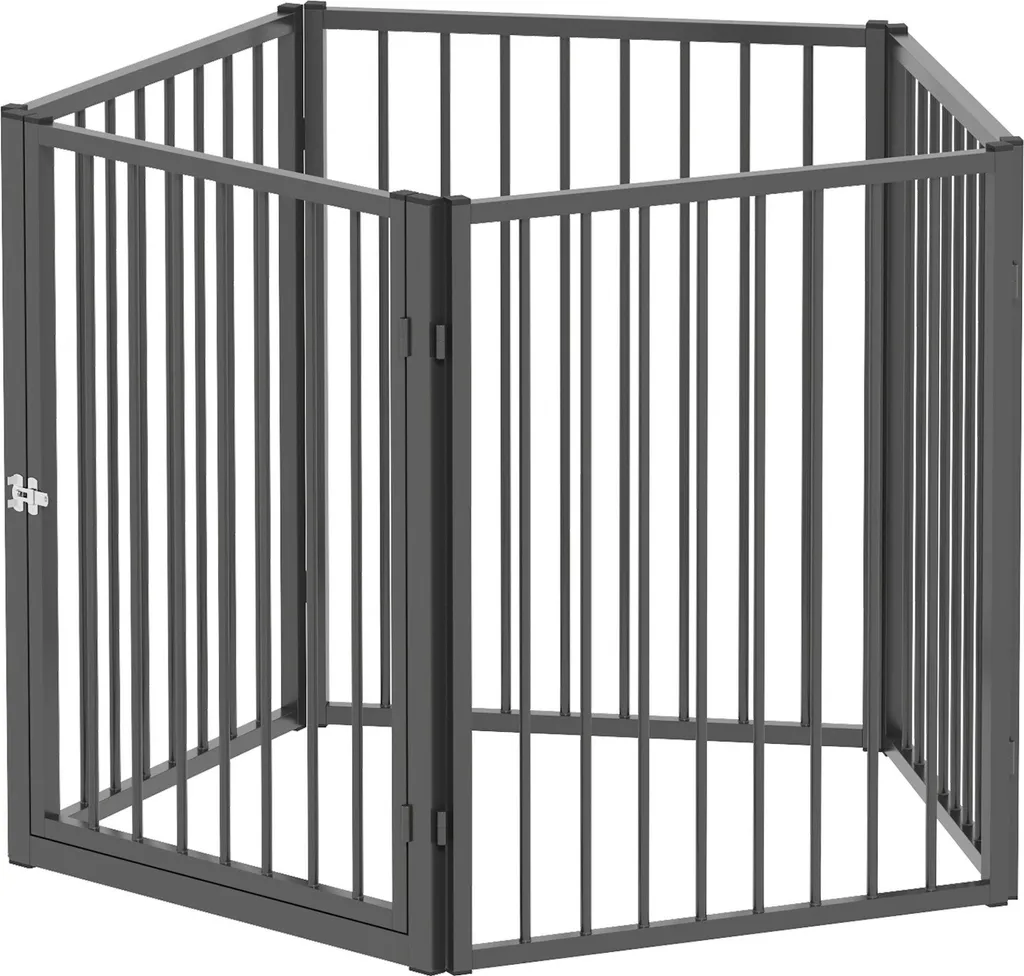 Parc animaux pliable 5 panneaux noir en acier haute résistance 60cm
