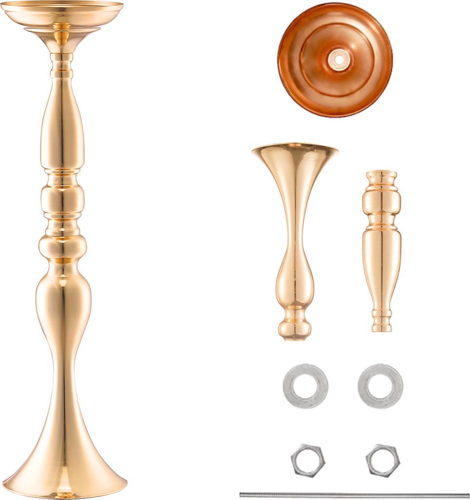 SucceBuy 24 piezas de jarrones para flores de 50 cm, base metálica dorada, ideales como centros de mesa en bodas, cenas, fiestas, aniversarios, ce...