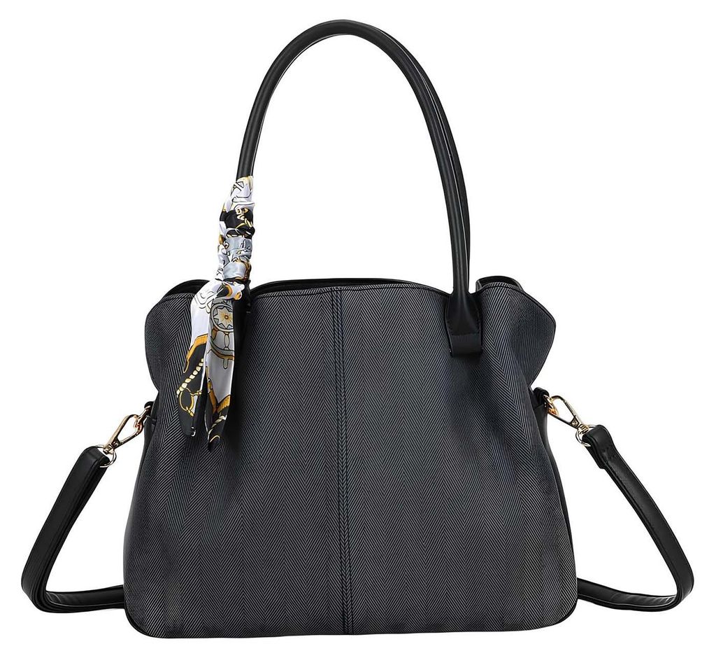 Gallantry, Damen Shopper Chevron Muster lange Henkel mit Tuch, Schwarz