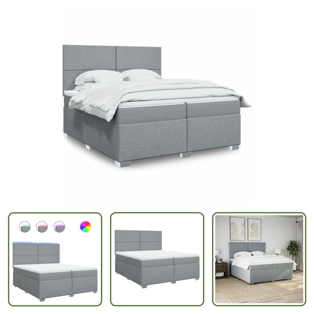 The Living Store Boxspringbett mit Matratze Hellgrau 200x200 cm Stoff