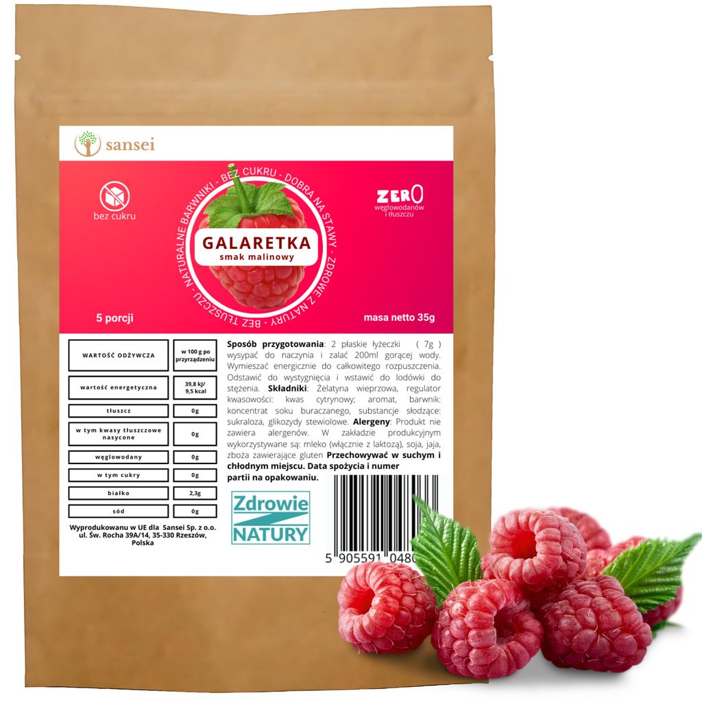 Galaretka bez cukru o smaku malinowym 35g - 5 porcji FIT Zdjęcie produktu 
