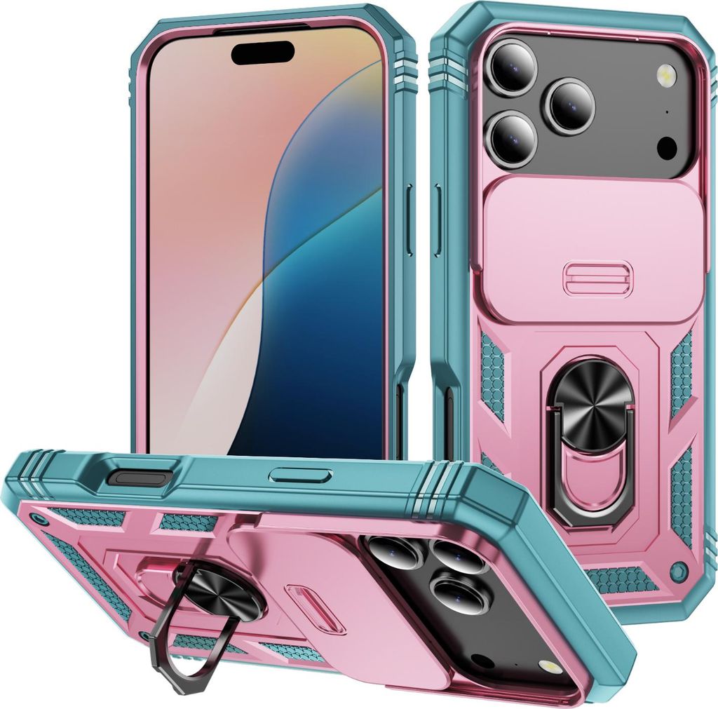 iPhone 17 Pro Max Hülle, Schiebe Kamera Schutz Stoßfest Schutzhülle mit Ringhalterung Ständer für iPhone 17 Pro Max Türkis