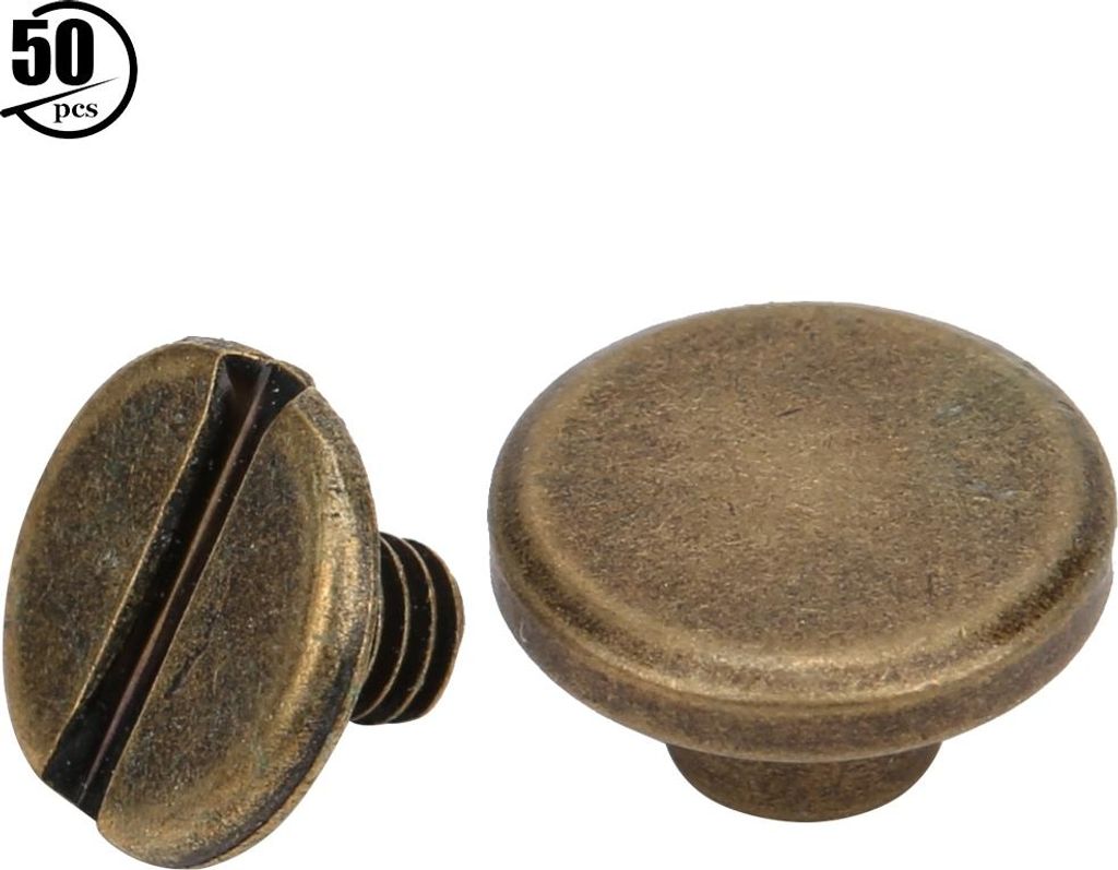 50 Sätze 6,5 mm Messing Flat Head Bolder Schrauben Nagel Nieten DIY Leder Basteln Förderer Screwbackbronze