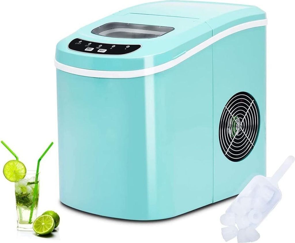 Eiswürfelmaschine mit 2,2L Tank, 12kg/24h, 9 Eiswürfel in 6 min, Ice Maker mit Eiswürfelschaufel & Eiskorb, Eiswürfelbereiter 2 Würfelgrößen...
