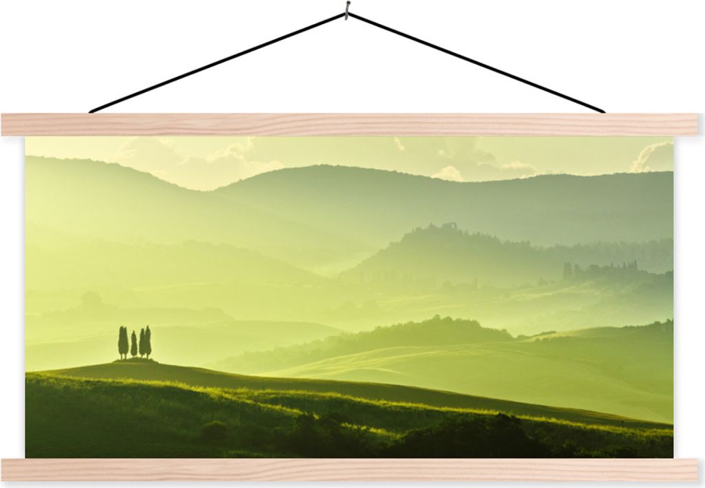 MuchoWow Textilposter Toskana - Hügel - Grün 120x60 cm mit holzfarbenen Rahmen - Klemmleiste