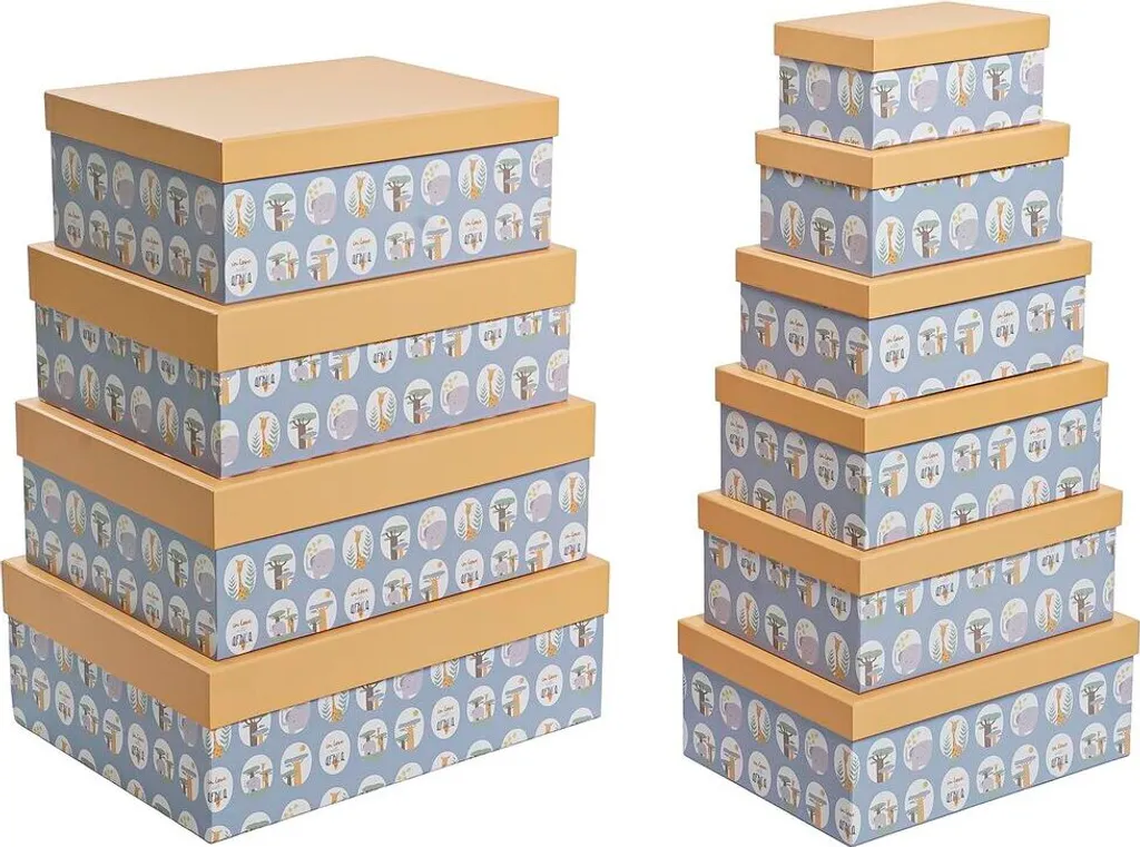 Boîtes empilables bleu DKD Home Decor animaux en carton ultra légères