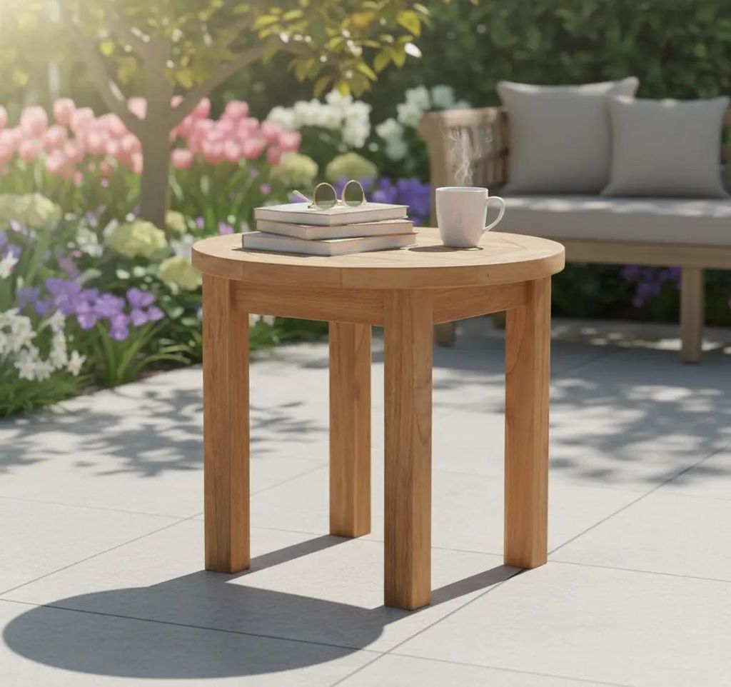 Couchtisch rund Teakholz Ø50 cm, nachhaltiger Gartentisch Produktbild 