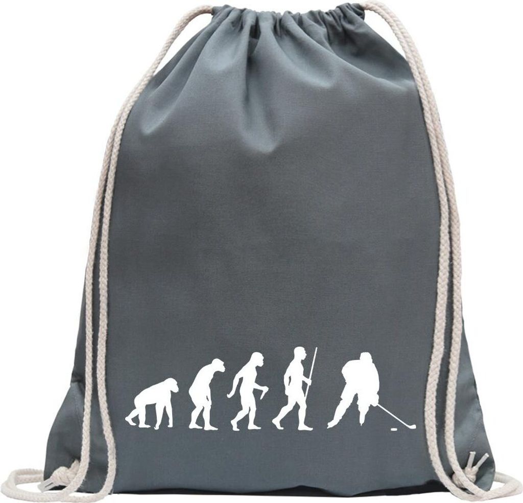 Kiwistar - Turnbeutel - stahlgrau - Eishockey Puck Evolution - Fun Rucksack Sport Beutel Gymsack Baumwolle mit Ziehgurt