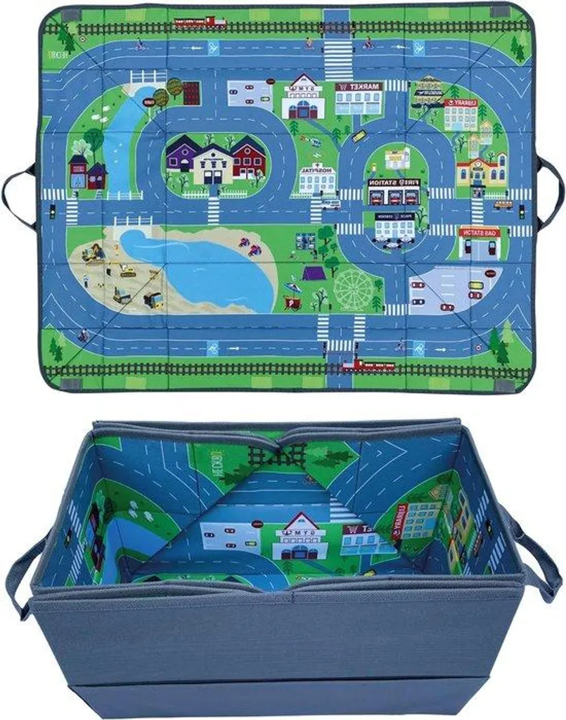 Tapis de jeu avec bac à jouets 91x72 cm pour ranger les voitures rapidement