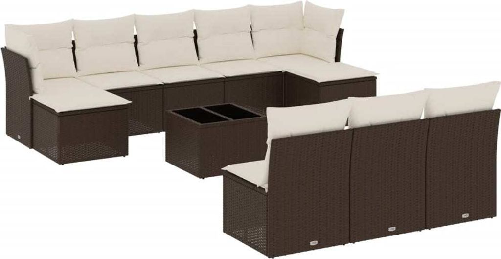 vidaXL 11-tlg. Garten-Sofagarnitur mit Kissen Braun Poly Produktbild 