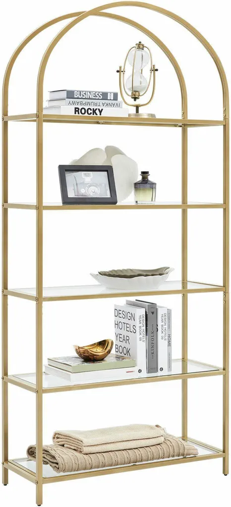 Grande bibliothèque étagère en métal et verre GLAMOUR de 184 cm haut