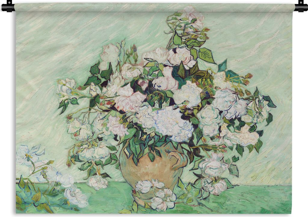 MuchoWow Wandteppich Wandbehang Vase mit Rosen - Vincent van Gogh 60x45 cm Tapisserie Dekoration Wandtuch - Das Schlafzimmer