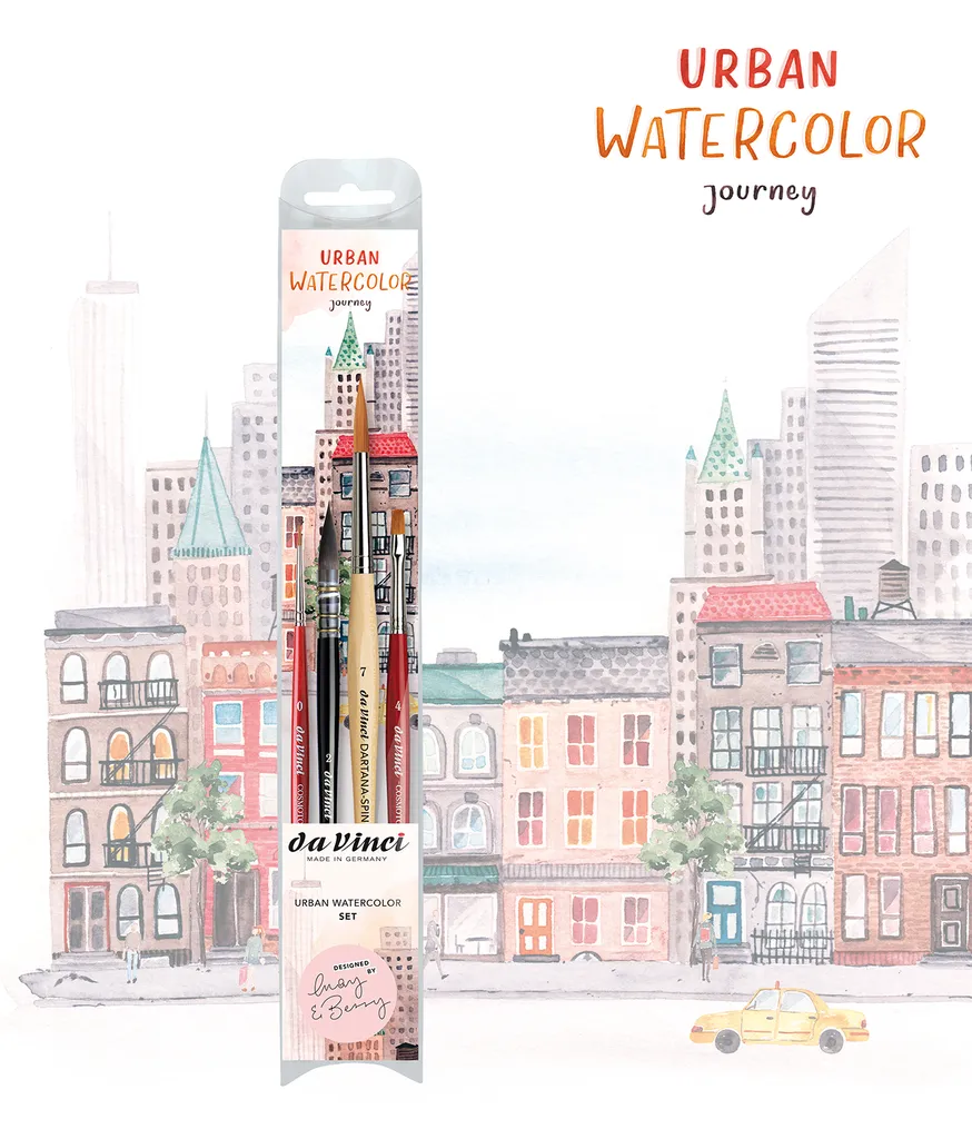 Set de 4 pinceaux aquarelle pour carnet de voyage et croquis urbains