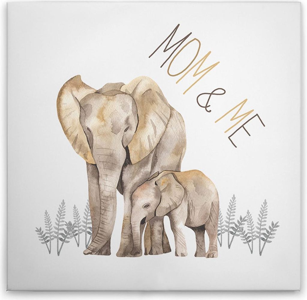 TADESSI Leinwandbild Elefanten - Wandbild 40 x 40 cm - Kunstdruck auf Leinwand in Beige Grau - M1-No.50607
