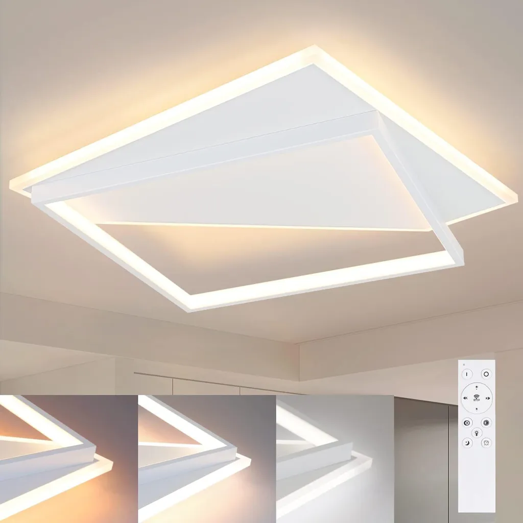 ZMH Plafonnier LED Dimmable 48CM - Lampe de Salon Design Blanc en Métal