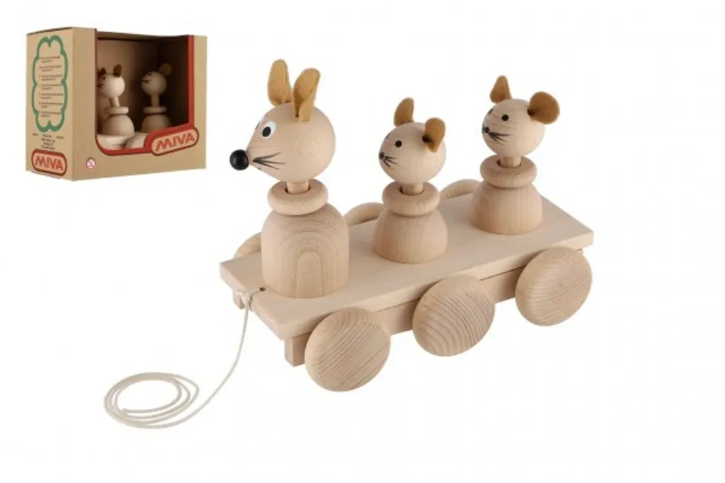 Objet déco bois naturel 22cm 3 souris - Fini le plastique sans âme