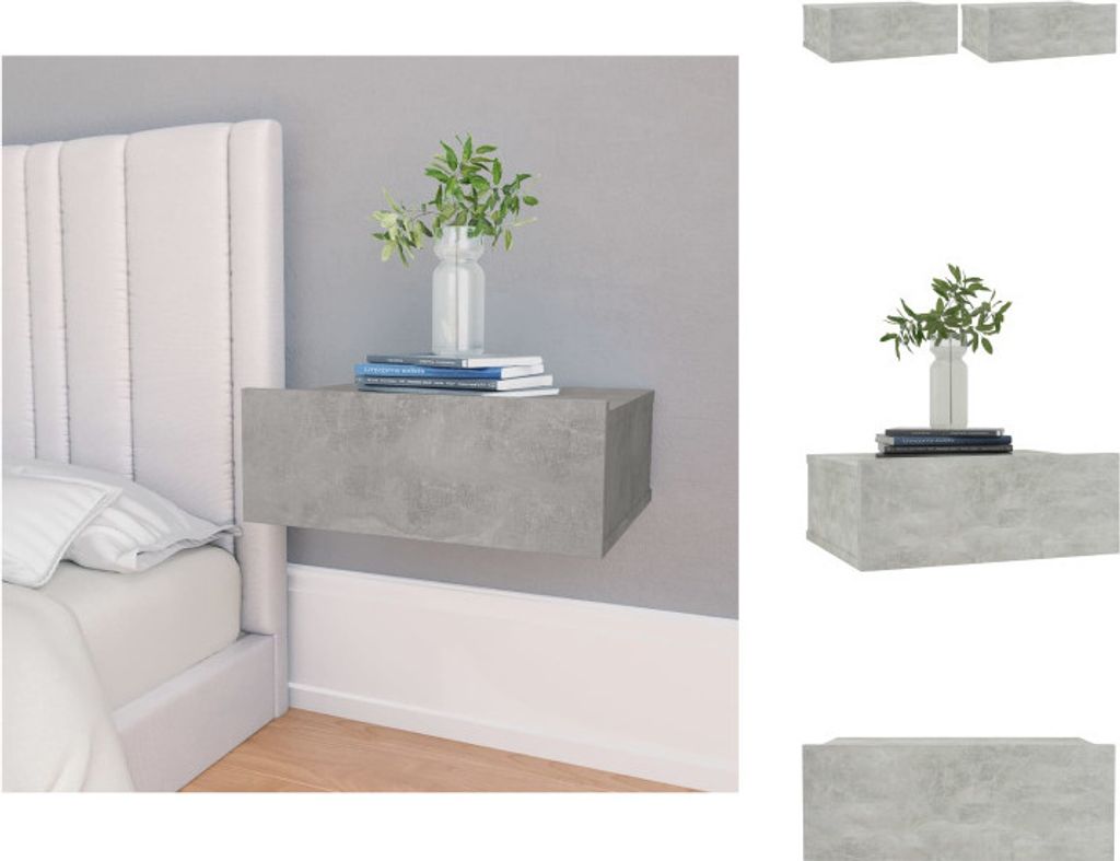 vidaXL Hängende Nachttische 2 Stk. Betongrau 40x30x15 cm Holzwerkstoff - Nachttische