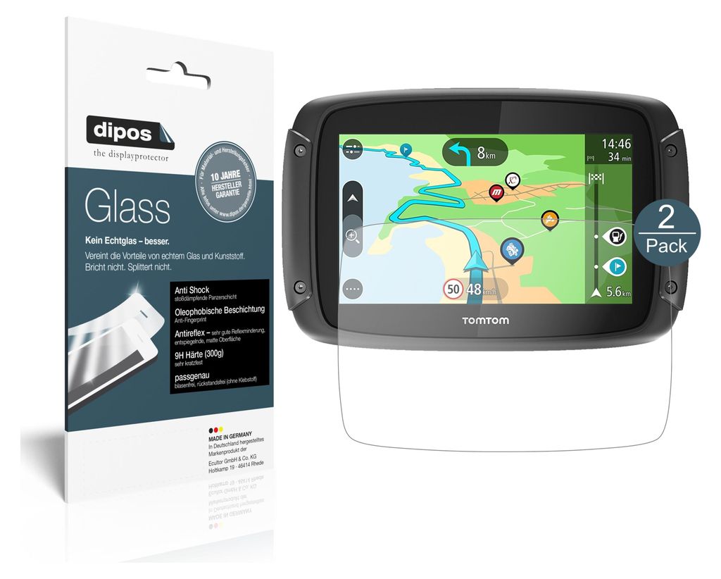 2x Schutzfolie für TomTom Rider 500 matt - Anti-Shock 9H Produktbild 