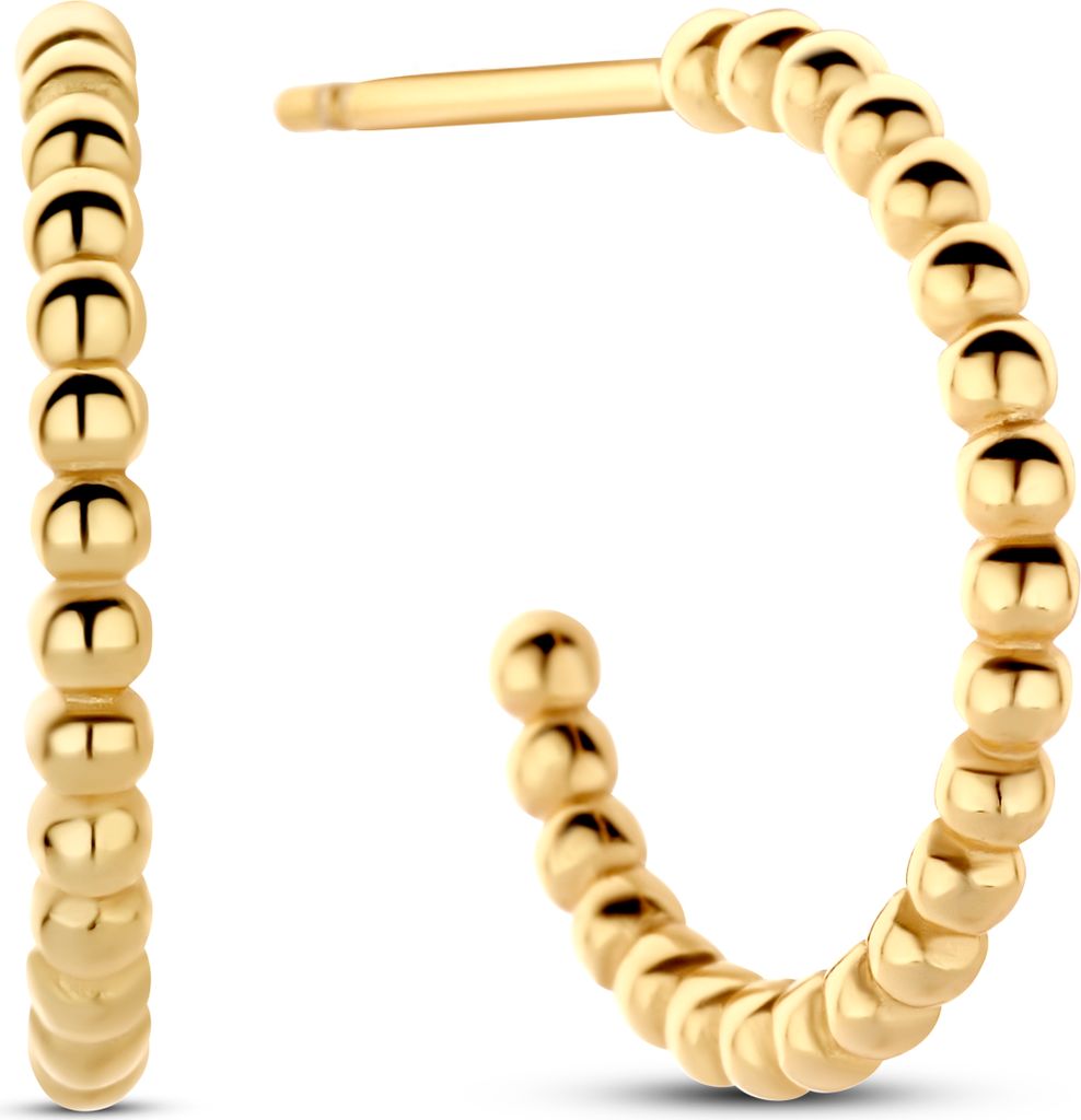 New Bling - 9NB-1387 - bolletjes hoop oorbellen 925 sterling silver - gold plated - 15mm