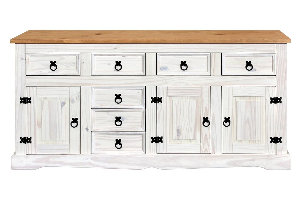 SIT Möbel Sideboard | 3 Türen, 7 Schubladen | Kiefer massiv | Weiß, lackiert | B 174 x T 44 x H 84 cm | 19001-13 | Serie SIDEBOARD