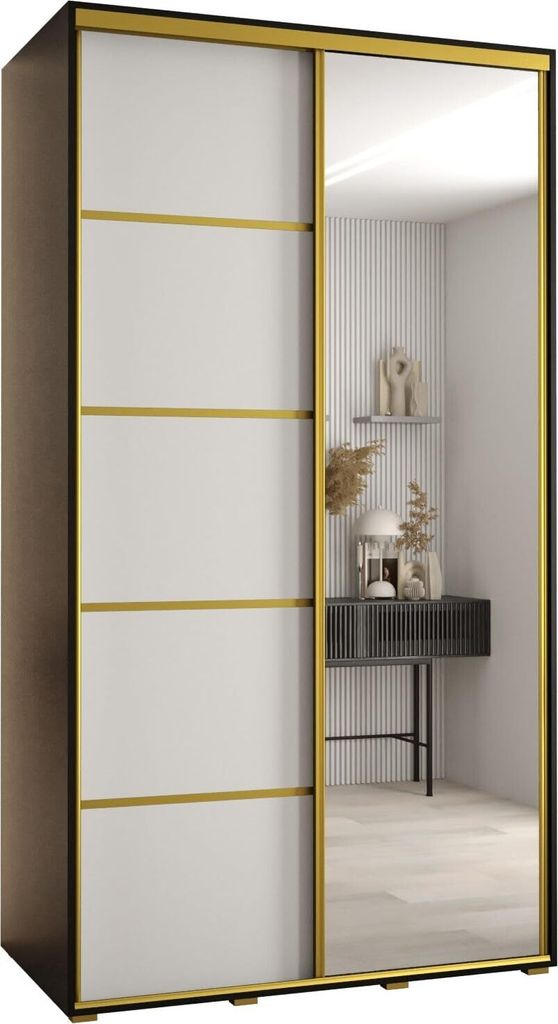 MEBLE KRYSPOL Cannes 5 Schrank mit 2 Schiebetüren - 205,2x140x60 cm - Schwarz Weiß Gold