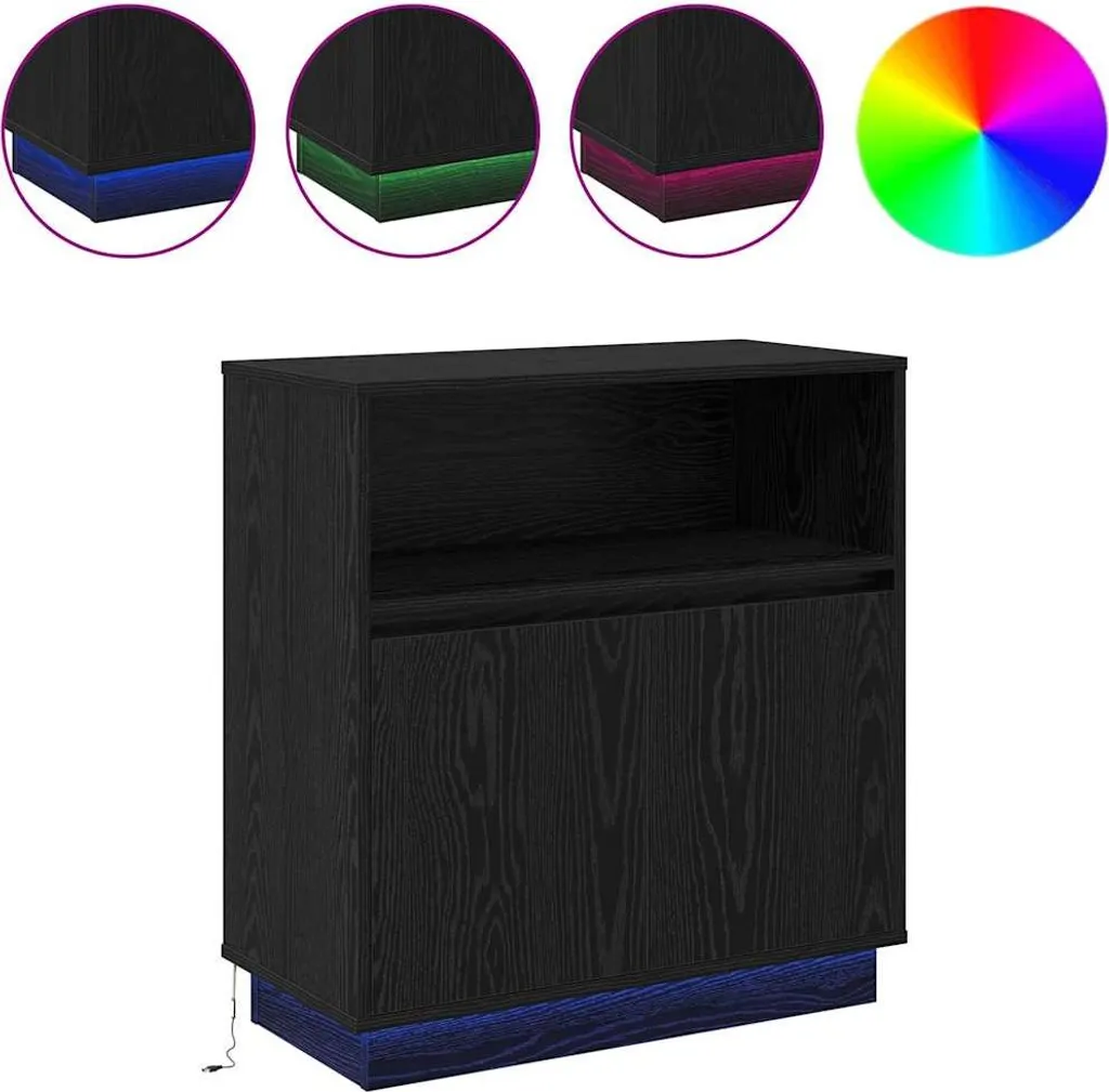 Petit bahut noir aspect chêne avec LED - Meuble buffet bas vidaXL chic - 4
