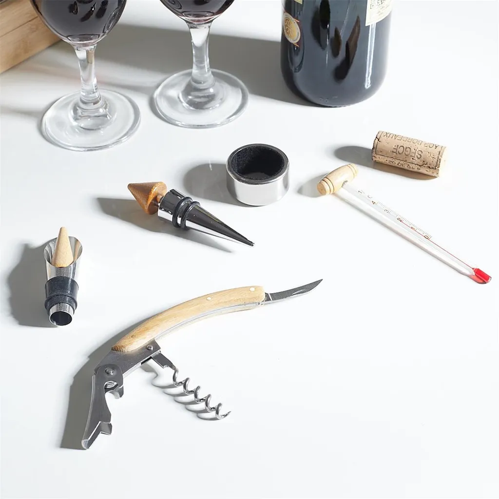 Kit Vino Professionale 5 Accessori in Cassetta Legno Naturale - 6