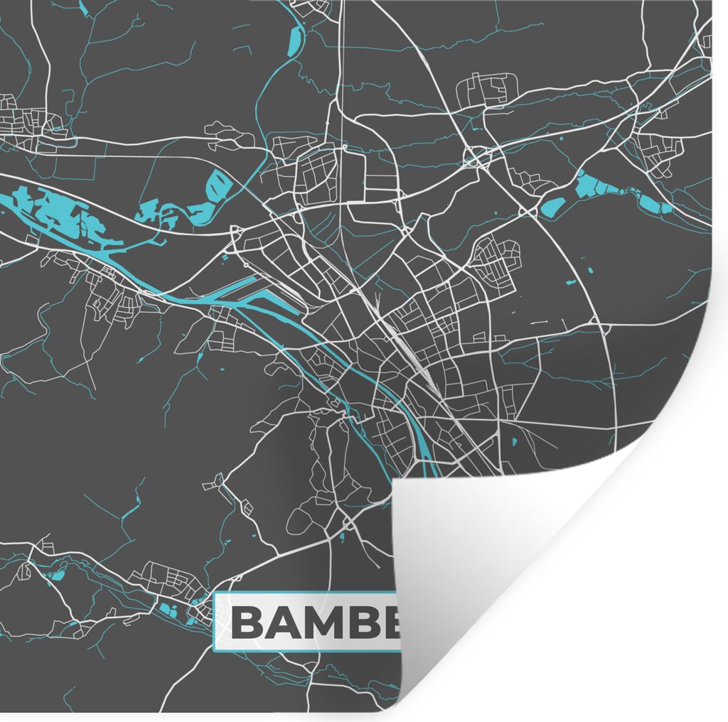MuchoWow Wandtattoo Wandsticker Wandaufkleber Stadtplan - Deutschland - Blau - Bamberg - Karte 30x30 cm Selbstklebend und Repositionierbar - Repo...