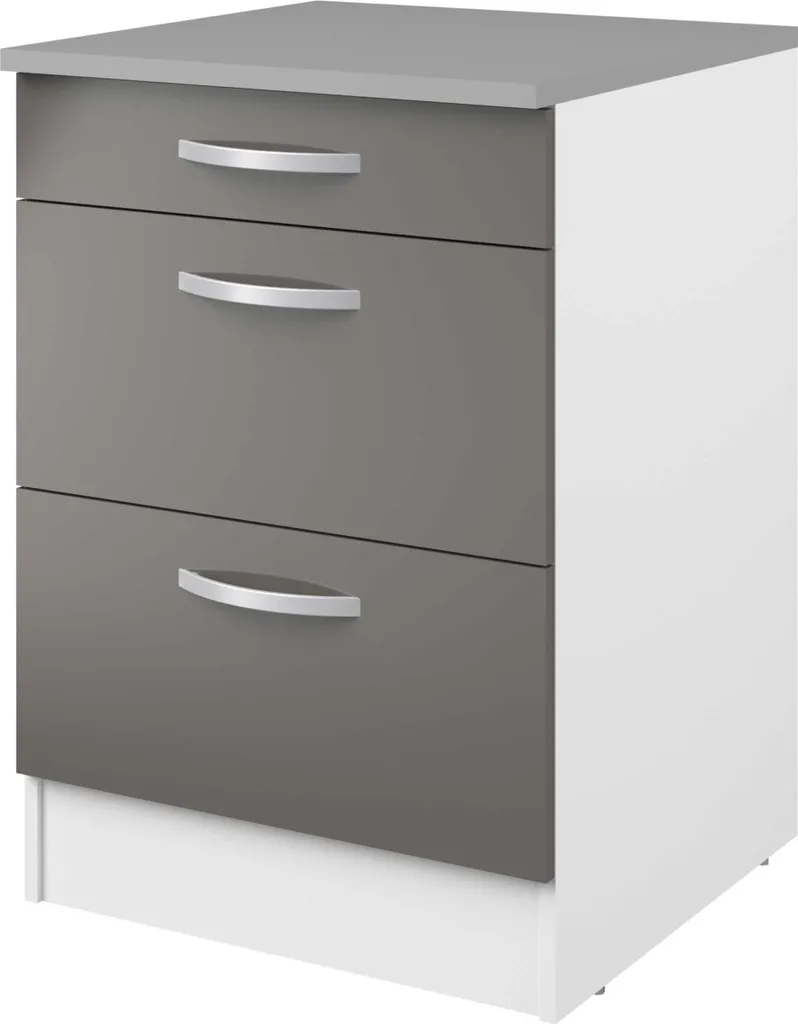 Armoire basse Eko 60x60 cm avec 3 tiroirs - Meuble de rangement gris - 2