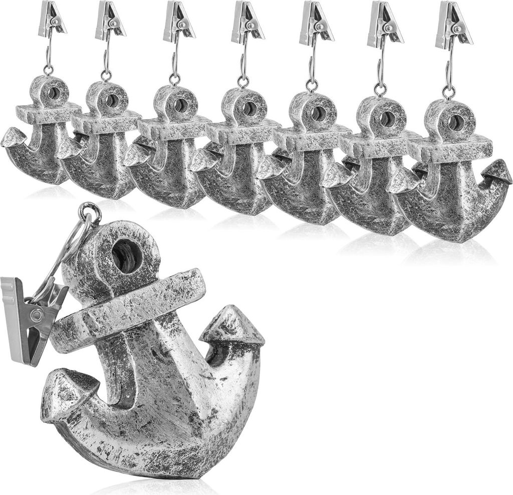com-four 8X Tischdeckenbeschwerer - wetterbeständige Tischtuchgewichte mit Klammer - Tischtuchklammer in Anker-Design - ca. 40 g (grau - Anker)
